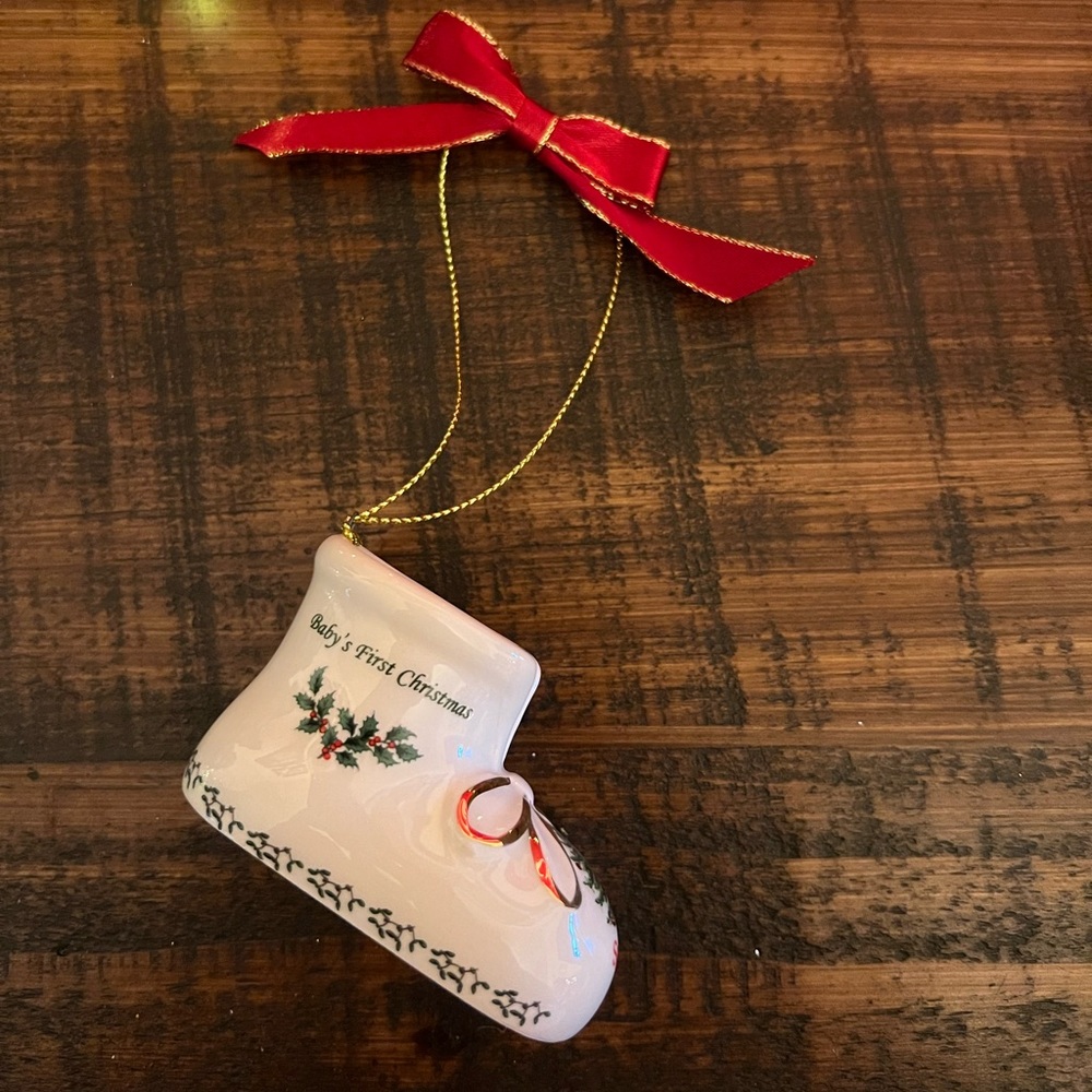 Spode Christmas Tree 2018 baby boot ornament
